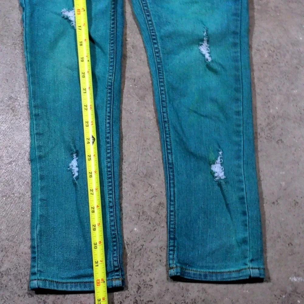 B'josh Boys Distressed Skinny Jeans Size 10R‎ Teal Blue Denim Ripped Stretch